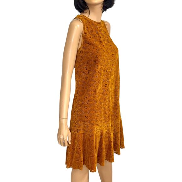 Boho Velvet Lace Dress Anthropologie Maeve Amis 12 Copper Drop Waist Flounced - Picture 4 of 15